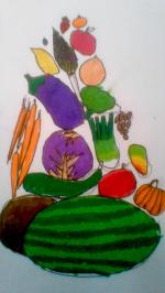 Youth art cards: tower of fruits and veggies